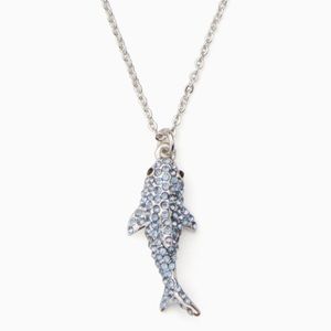 Kate Spade Pave Shark Whale Dolphin Awareness Blue CZ Crystal Pendant Necklace